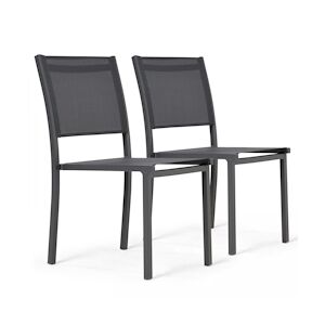 Oviala Business Lot de 2 chaises de jardin aluminium et textilène gris