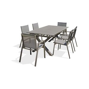 DCB GARDEN Ensemble repas de jardin 6 places en aluminium quartz