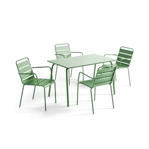 Oviala Business Ensemble table de terrasse et 4 fauteuils en métal vert cactus - Oviala