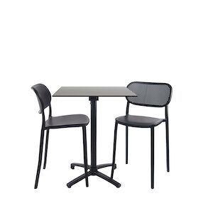 Restootab - Lot de 1 table pliable gris métal 2 chaises hautes pour terrasse