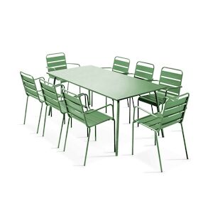 Oviala Business Ensemble table de jardin et 8 fauteuils en métal vert cactus - Oviala