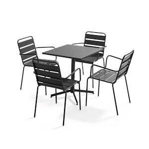 MOB event PRO MobeventPro Table de terrasse rabattable carrée L.70 x l.70 x H.72 cm et 4 fauteuils L.55 x l.55 x H.83 cm - métal - Gris