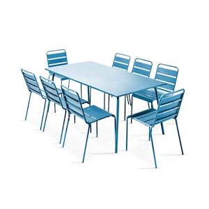 Oviala Business Ensemble table de terrasse et 8 chaises en métal bleu pacific - Oviala