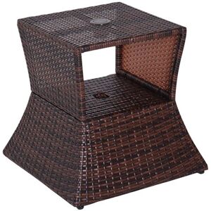 Outsunny Pied de parasol table basse 2 en 1 étagère inférieure intégrée résine tressée imitation rotin PE dim. 54L x 54l x 55H cm marron Marron - Publicité