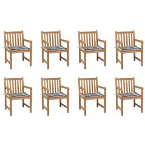 Non communiqué vidaXL Chaises de jardin 8 pcs et coussins carreaux gris Bois de teck Gris - Publicité