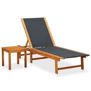 vidaXL Chaise longue avec table Bois d'acacia solide et textilène Bois - Publicité