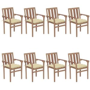 Non communiqué Chaises de jardin empilables avec coussins 8 pcs Teck solide Blanc - Publicité