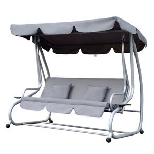 Outsunny Balancelle de jardin 3 places convertible toit inclinaison réglable 2 tablettes support 2L x 1,2l x 1,64H m métal époxy noir polyester gris Gris - Publicité