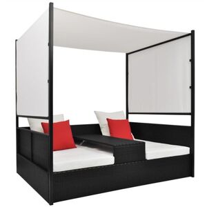 vidaXL Lit de jardin avec auvent Noir 190x130 cm Résine tressée Noir - Publicité