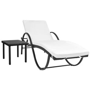 42886 vidaXL Chaise longue avec coussin et table Résine tressée Noir - Publicité