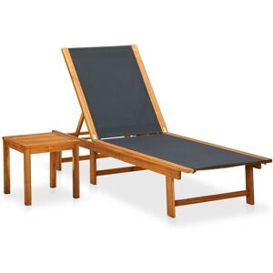 41746 vidaXL Chaise longue avec table Bois d'acacia solide et textilène - Publicité