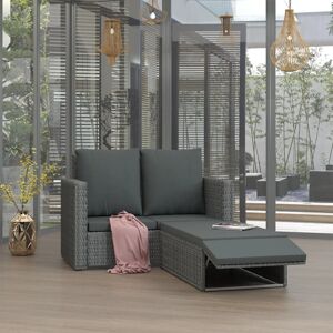 46740 vidaXL Salon de jardin 2 pcs avec coussins Résine tressée Gris - Publicité