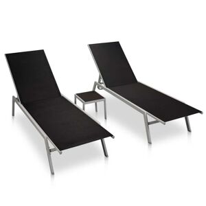 48012 vidaXL Chaises longues lot de 2 avec table acier et textilène noir - Publicité