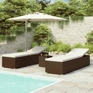 3057663 vidaXL Chaise longue de jardin table à thé 3pcs Résine tressée Marron - Publicité