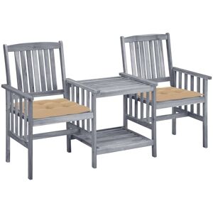 3061320 vidaXL Chaises de jardin avec table à thé et coussins Acacia solide - Publicité