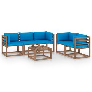 3067408 vidaXL Salon de jardin 6 pcs avec coussins bleu clair - Publicité