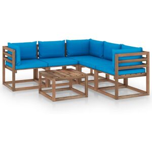 3067420 vidaXL Salon de jardin 6 pcs avec coussins bleu clair Pin imprégné - Publicité