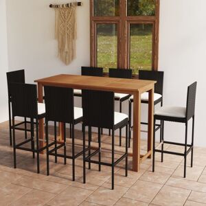 3068008 vidaXL Ensemble de bar de jardin avec coussins 9 pcs Noir - Publicité