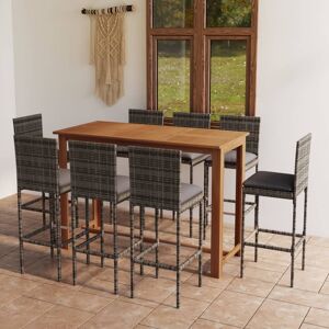 3068009 vidaXL Ensemble de bar de jardin avec coussins 9 pcs Gris - Publicité