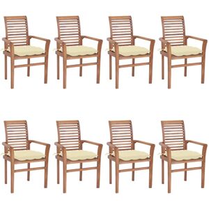 3072990 vidaXL Chaises à dîner 8 pcs avec coussins blanc crème Bois de teck - Publicité