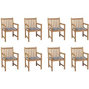 3073072 vidaXL Chaises de jardin 8 pcs et coussins carreaux gris Bois de teck - Publicité