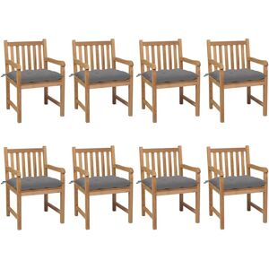 3073074 vidaXL Chaises de jardin 8 pcs avec coussins gris Bois de teck solide - Publicité