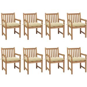 3073075 vidaXL Chaises de jardin 8 pcs avec coussins blanc crème Teck solide - Publicité