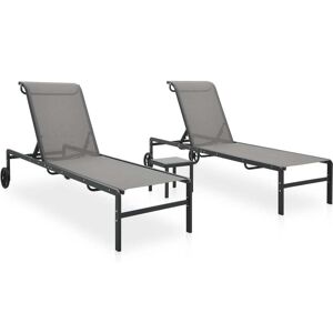 316828 vidaXL Chaises longues lot de 2 avec table Textilène et acier - Publicité