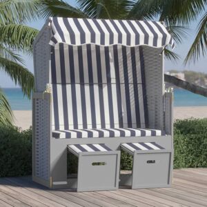 318651 vidaXL Strandkorb avec auvent résine tressée et bois solide bleu blanc - Publicité