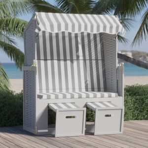 318652 vidaXL Strandkorb avec auvent Résine tressée et bois solide Gris blanc - Publicité