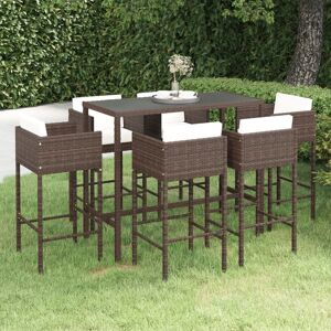 3094795 vidaXL Meubles de bar de jardin 7pcs et coussins Résine tressée Marron - Publicité