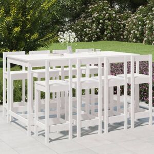 3154771 vidaXL Ensemble de bar de jardin 9 pcs blanc bois de pin massif - Publicité