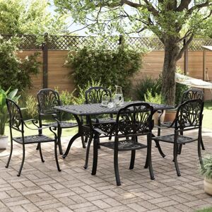 3216313 vidaXL Ensemble à manger de jardin 7 pcs noir aluminium coulé - Publicité