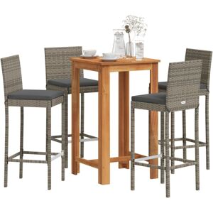 3295265 vidaXL Ensemble de bar de jardin 5 pcs gris bois massif acacia rotin - Publicité