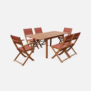 sweeek Salon de jardin en bois extensible - Almeria - Table 120/180cm avec rallonge. 2 fauteuils et 4 chaises. en bois d'Eucalyptus huile et textilene terra cotta - Bois