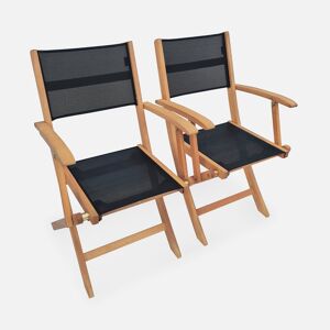 sweeek Fauteuils de jardin en bois et textilene - Almeria noir - 2 fauteuils pliants en bois d'Eucalyptus huile et textilene - Noir
