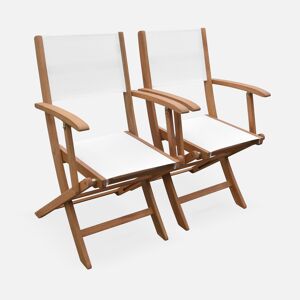 sweeek Fauteuils de jardin en bois et textilene - Almeria blanc - 2 fauteuils pliants en bois d'Eucalyptus huile et textilene - Blanc