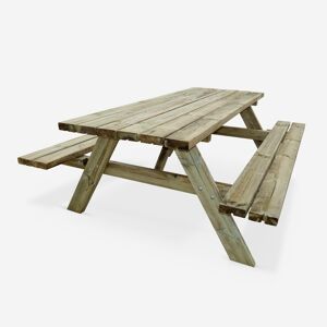 sweeek Table de pique-nique 180 cm avec bancs rabattables en bois. 6 places - PANCHINA - Table de jardin robuste en pin sylvestre - Bois