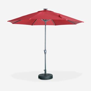 sweeek Parasol LED rond Ø 2.7m - Helios Rouge - Parasol a mat central avec lumiere integree et manivelle d'ouverture - Rouge