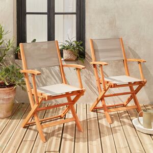 sweeek Fauteuils de jardin en bois et textilene - Almeria Gris taupe - 2 fauteuils pliants en bois d'Eucalyptus huile et textilene - Gris taupe