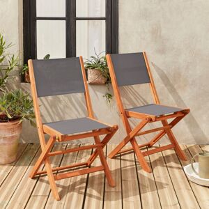 sweeek Chaises de jardin en bois et textilene - Almeria Gris anthracite - 2 chaises pliantes en bois d'Eucalyptus huile et textilene - Anthracite