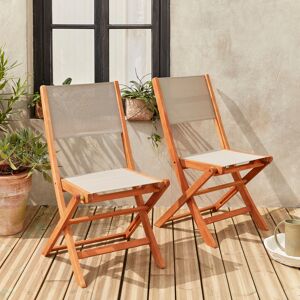 sweeek Chaises de jardin en bois et textilene - Almeria Gris taupe - 2 chaises pliantes en bois d'Eucalyptus huile et textilene - Gris taupe