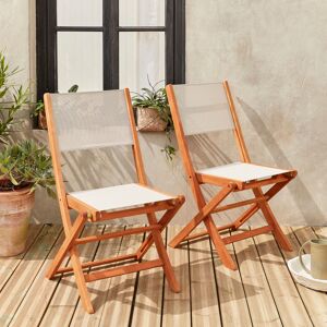 sweeek Chaises de jardin en bois et textilene - Almeria blanc - 2 chaises pliantes en bois d'Eucalyptus huile et textilene - Blanc