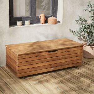 sweeek Coffre de jardin en bois - Saragosse - 130L. rangement coussins 107x48.5cm avec verins et roulettes - Bois