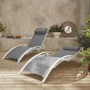 sweeek Duo de bains de soleil aluminium - Louisa Gris blanc - Transats aluminium et textilene - Blanc