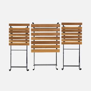 sweeek Table de jardin bistrot en bois d'acacia et metal. 55 x 54 cm. 2 chaises pliantes - Noir