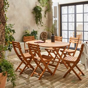 sweeek Table de jardin pliable 150cm en bois d'acacia deja huile. forme ovale avec 6 chaises pliables - Bois