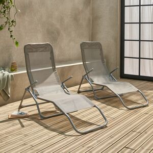 sweeek Lot de 2 bains de soleil pliants - Levito Gris taupe- Transats textilene 2 positions. chaises longues - Gris taupe