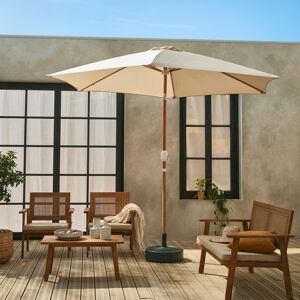 sweeek Parasol droit rond sable Ø293cm mat central en aluminium imitation bois. orientable et manivelle d'ouverture - Sable