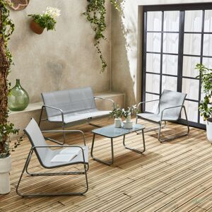 sweeek Salon de jardin en metal et textilene pour 4 personnes. gris clair. design - Gris clair